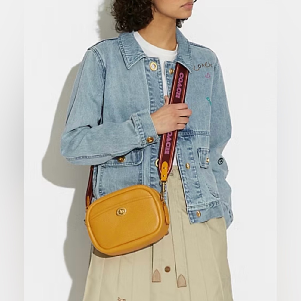 Coach Pebbled Leather Camera Bag Buttercup Crossbody